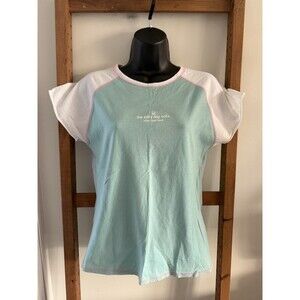 Y2K Salty Dog Cafe Hilton Head Women’s L Baby Tee Pastel Aqua Pink Raglan